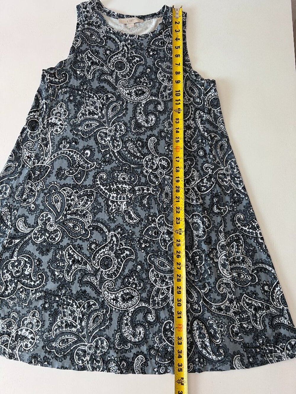 Ann Taylor LOFT Slate Blue Paisley Sleeveless Swing Shift Dress - Size Medium - Picture 8 of 11